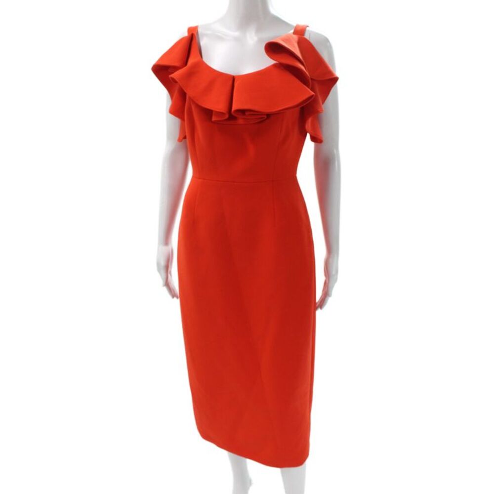 Milly Womens Red Sleeveless Sheath Midi Dress Scoop Neck Polyester Size M